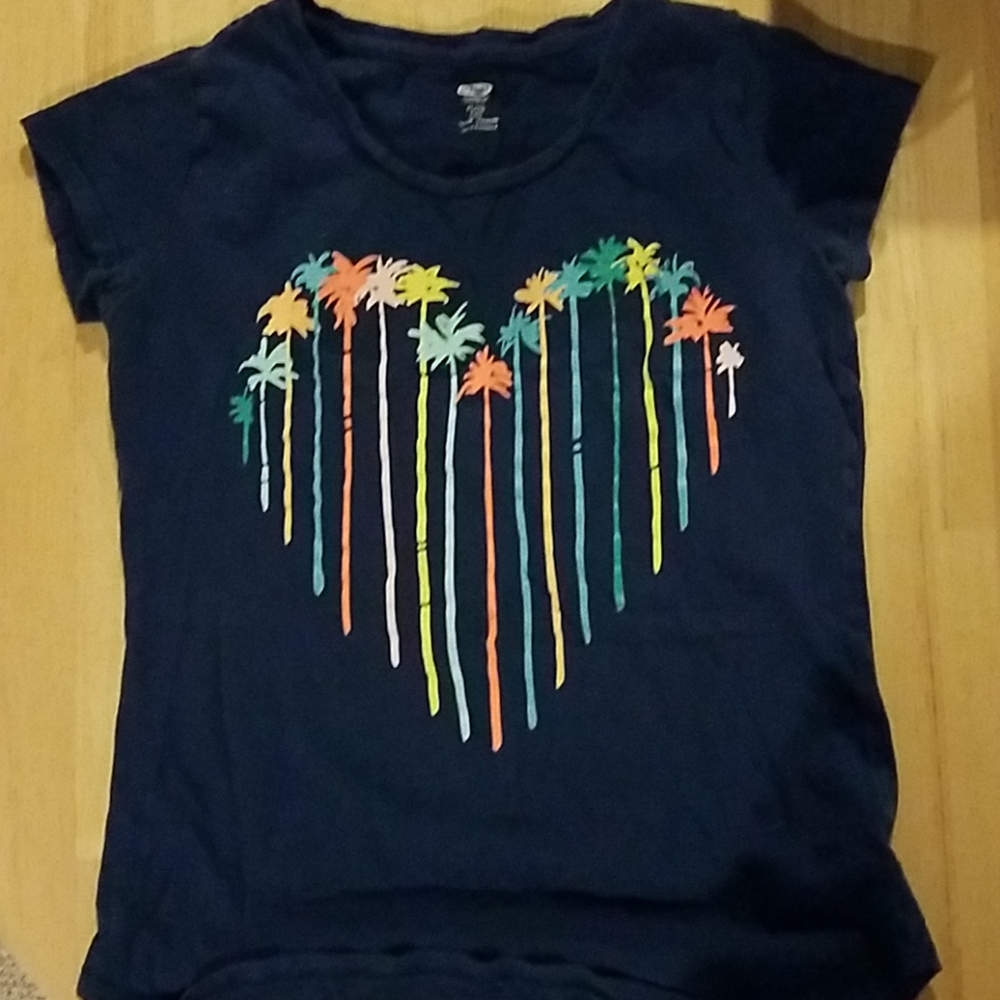 Old Navy navy blue rainbow‎ heart tee Sz XL/14